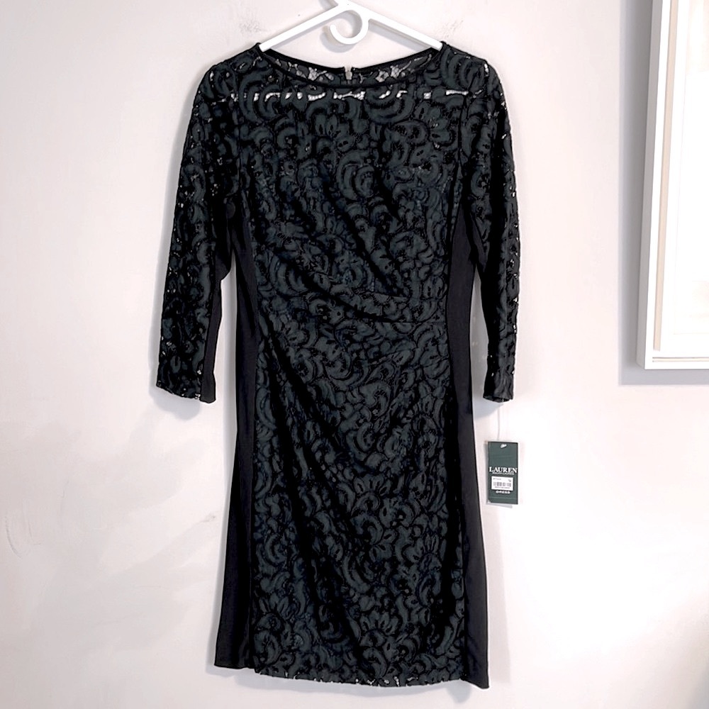 Lauren by Ralph Lauren green and black lace dress size 8